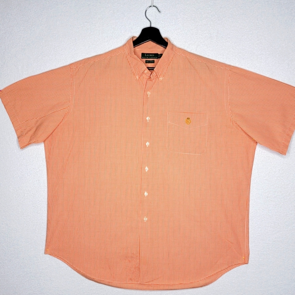 Men's Laure Ralph Lauren Orange Checkered Shirt.‎ #845